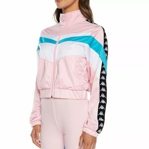 Kappa Authentic Football Esta Track Cropped Jacket Pink White Blue. L. Y2K.